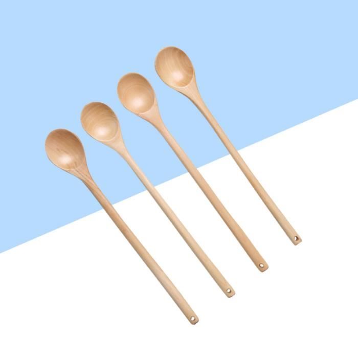 2 Cuillères En Bois Longues 33 Cm - Ustensiles De Cuisine Multi-Usage - Manche Long Pour Cuisson Sûre