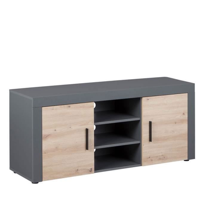 meuble tv corva - interlink - 2 portes - 2 planches - chêne - anthracite