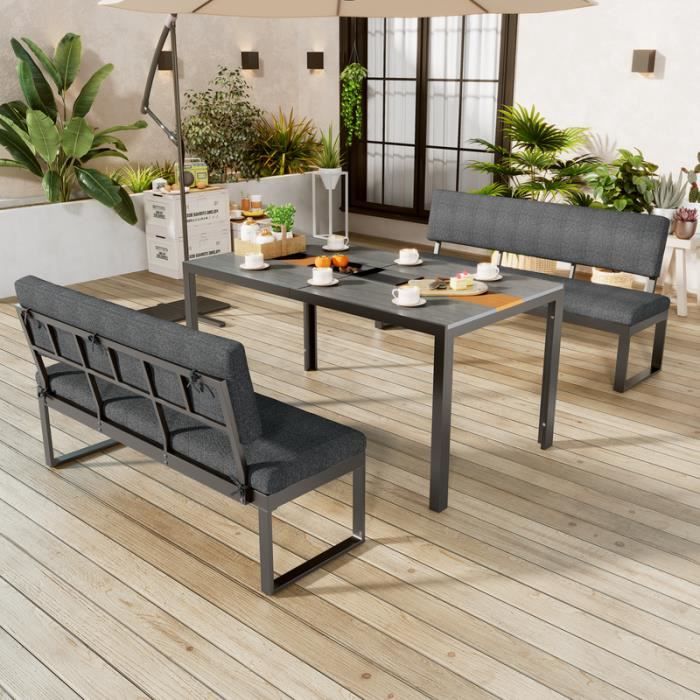 Salon de jardin Ensemble table à manger et chaises en aluminium avec coussins de dossier et d'assise amovibles et lavables,gris