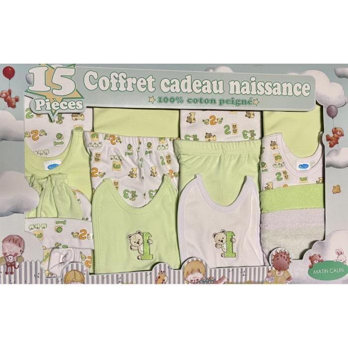 Coffret naissance 15 pièces Ensemble naissance 0/3 mois garçons ou filles nouveaux nés ou cadeau pour la fête prénatale vert