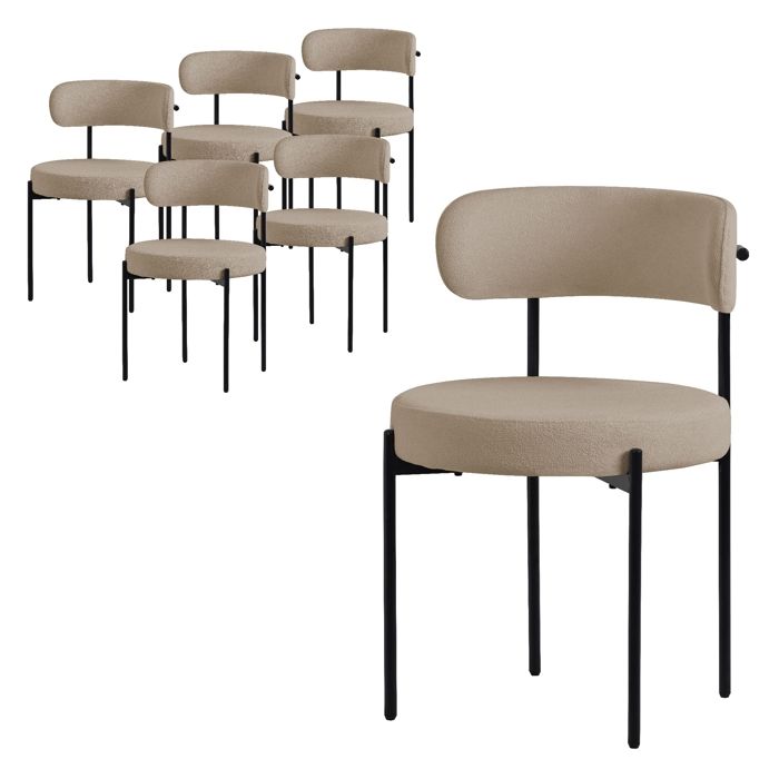 ML-Design Lot de 6 Chaises de Salle à Manger en Tissu Teddy Polyester Marron avec Dossier Ronde Rembourrée avec Pieds Métalliques