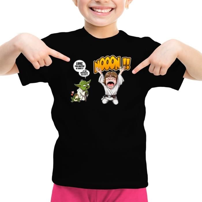 T Shirt Enfant Fille Noir Star Wars Parodique Yoda Et Luke