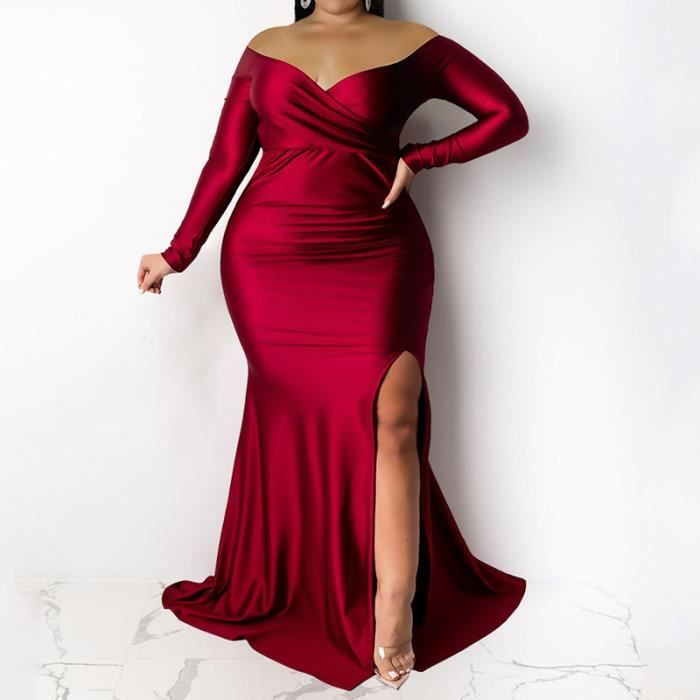 Robes invitée mariage longues sexy fente épaules dénudées col en V tenue femme mariage