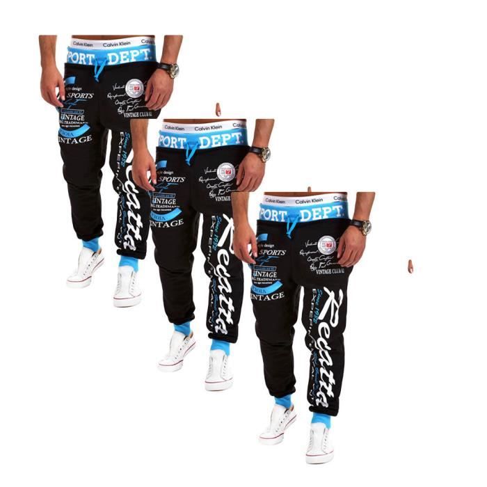 Pantalon de jogging Homme - Luxe Imprimé Bleu - Taille élastique et Poches côtés