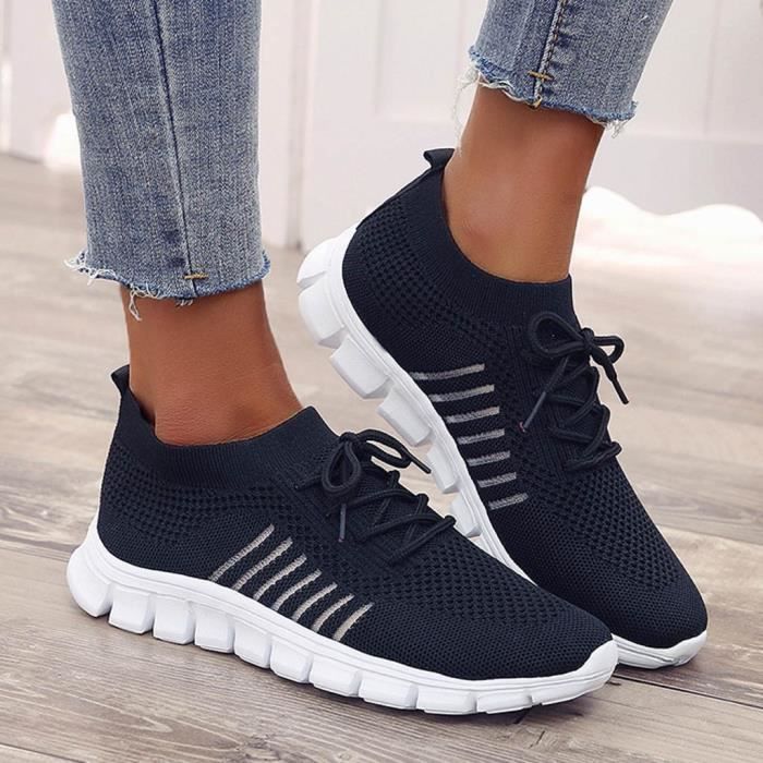 Chaussures de sport Mode Femmes Maille Casual De Sport A Lacets Courir Respirantes Baskets Bleu Cdiscount Chaussures