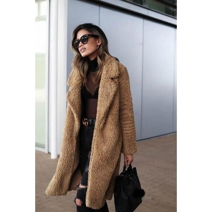 Manteau Femme Automne 2020 Marque Modele Longue Chaudes Dark Camel Sans poche Blanc Cdiscount Pret a Porter