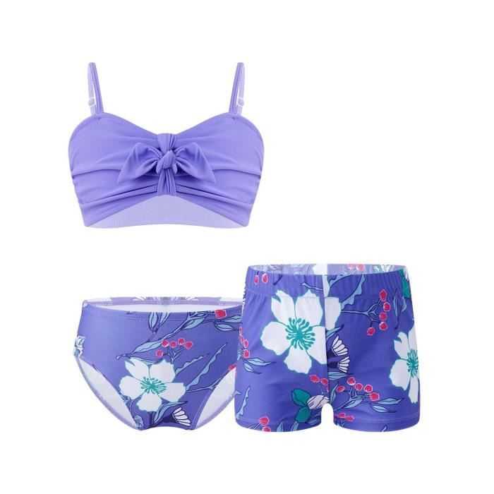 IROINID Maillot de Bain Deux Pièces pour Fille Bikini à Imprimé Floral 8-14 Ans Bleu 14a