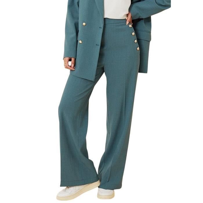 Pantalon pont jambes larges taille haute GRANT Bleu canard Bleu
