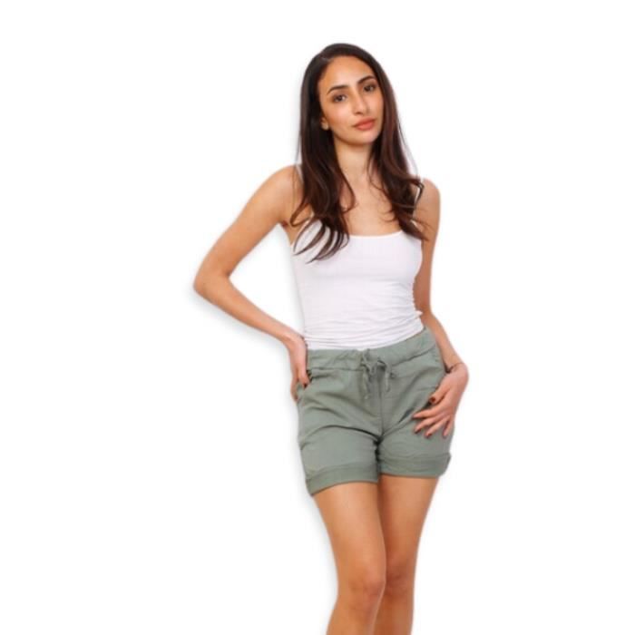 Short court femme decontracte en toile Cordon taille Couleur Kaki Vert Cdiscount Pret a Porter