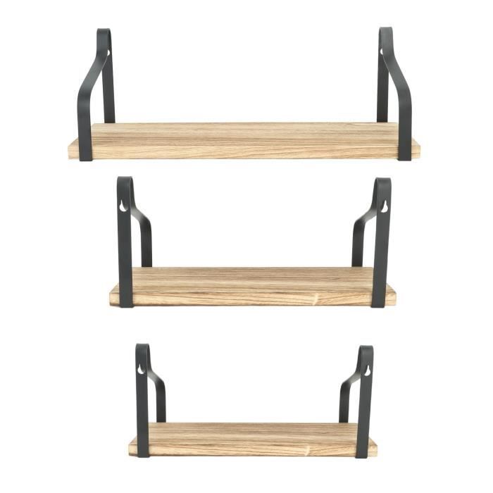 Giftgarden 60 cm Étagère Murale Noir Lot de 3, Flottante Étagère Rangement Murale en Bois, pour Chambre Salon Cuisine et Salle de Bain