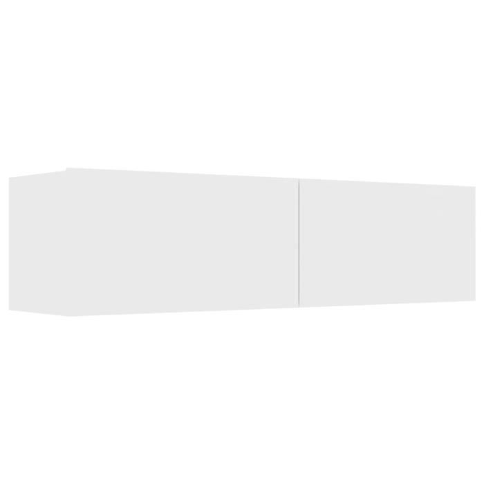 Banc TV-Meuble TV-Table TV OVONNI Blanc 120x30x30 cm Laqué - Design Contemporain - 2 compartiments