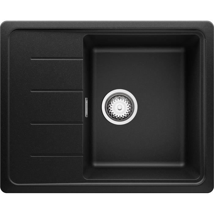 Evier Cuisine en Granit Noir, 62 x 50 cm, Évier 1 bac + Kit de Vidage, Évier au meuble 45cm - Copenhague 620-45