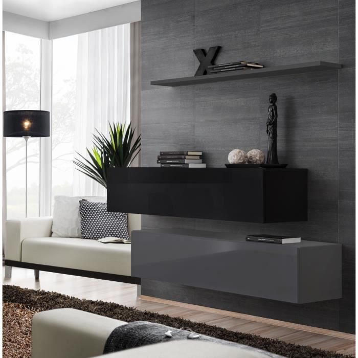 ensemble meubles de salon switch sbii design, coloris gris et noir brillant. 30 gris