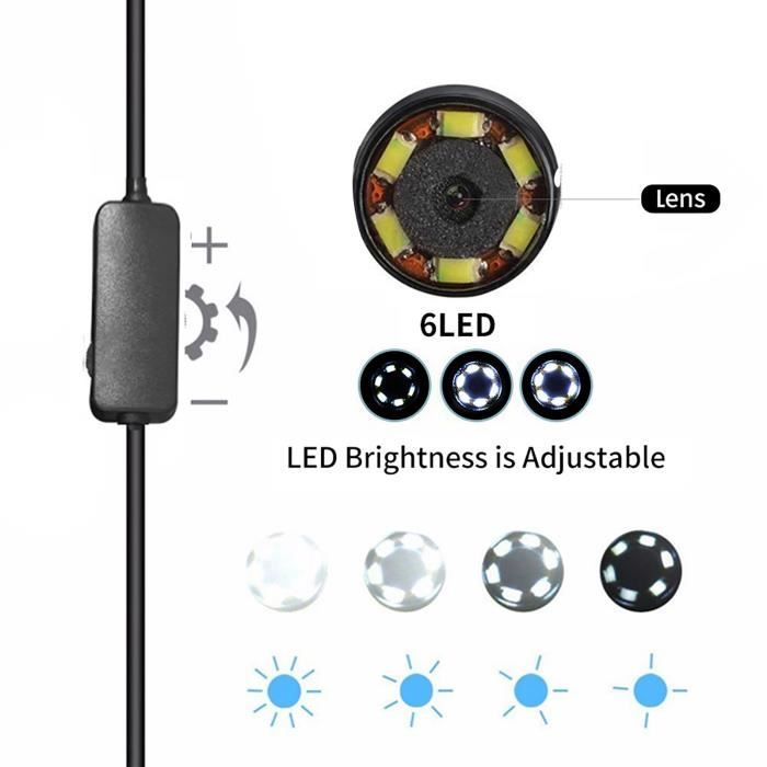 Endoscope USB 3 En 1 Ultra-fin 5.5 Mm - Caméra D'inspection HD Avec 6 LED, Câble étanche IP67 3.5m - Compatible Android, Windows, Mac - 6