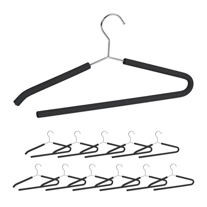 Relaxdays Cintre à pantalons set de 12 traverse pantalon mousse costume cintre ouvert antidérapant noir