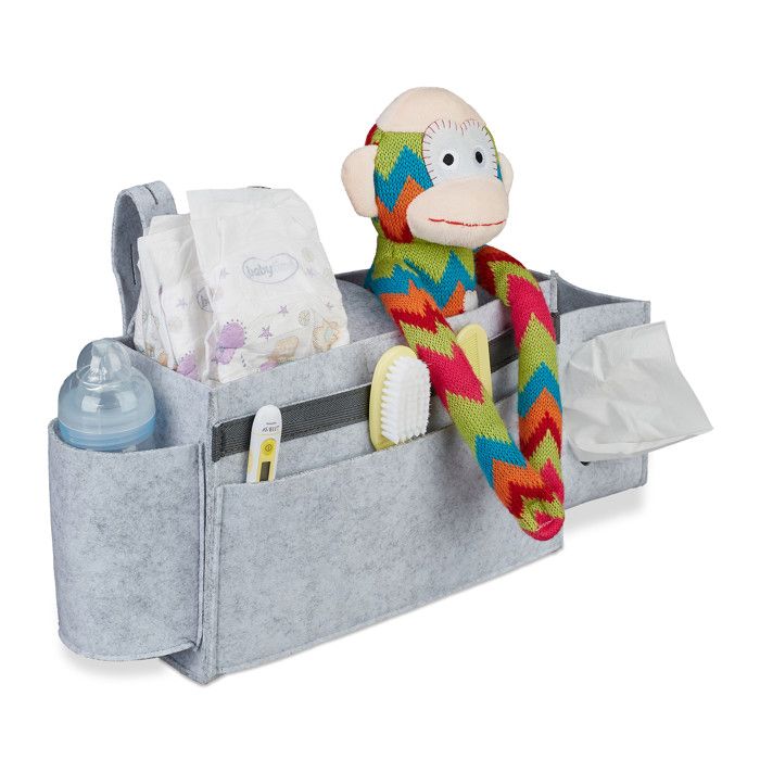 Relaxdays Poche de lit mezzanine 8 compartiments organiseur feutre à accrocher rangement HLP 23x43x11 gris clair