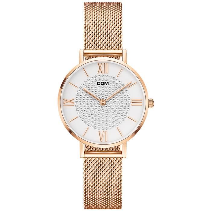 Montre Femme Bracelet Luxe quartz etanche or diamants élégante