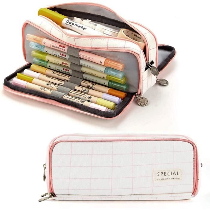 Étui à Crayons, Sac De Rangement Pour Crayons De Grande Capacité, Pochette Pour Stylos Grand Organisateur De Papeterie De Rangement Pour Fille Garçon étudiant Et Adulte (Gris
