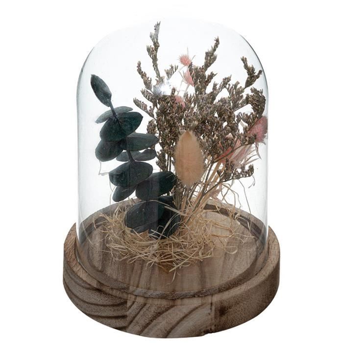 Cloche en Verre de Fleurs Séchées 17 cm - SILUMEN - Rose - Blanc - Rose