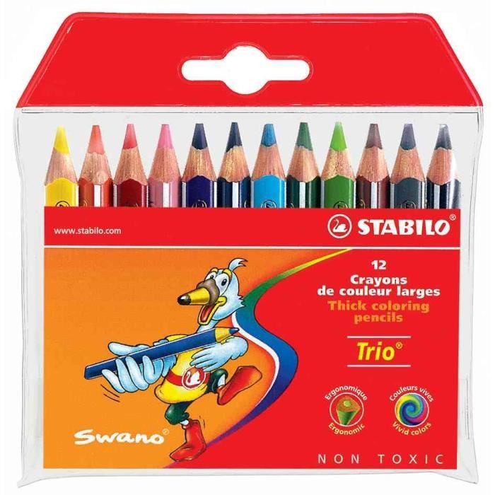 Crayons de couleur pointe large pour enfant 12 couleurs