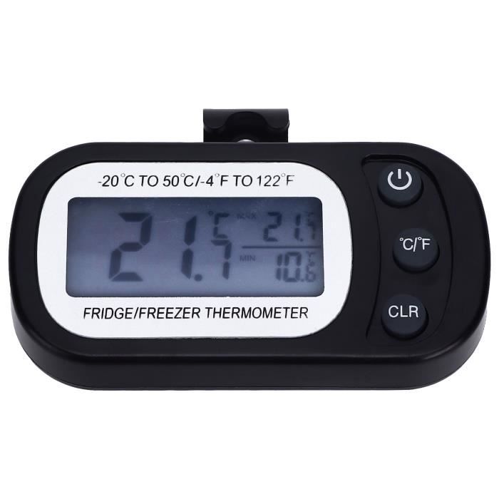 Thermomètre Numérique étanche Pour Frigo - Grand écran LCD, Mémoire Min/max, Plage -20°C à 50°C, Crochet - 8