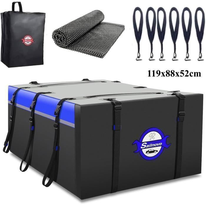 580 L Coffre de toit Pliable - 500D PVC - Sac De Toit Voiture Imperméable Pour Les voitures avec ou sans galerie de toit-Bleu