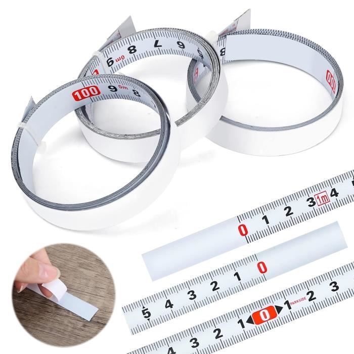 Ruban Mesure Adhésif 3m Droite-gauche - Acier Flexible Autocollant - Pour établi Et Outils Menuiserie
