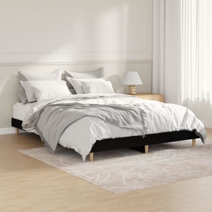 vidaXL Cadre de lit noir 140x190 cm bois dingénierie 832070