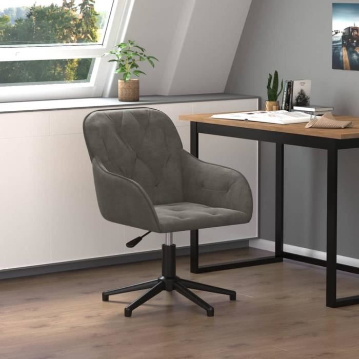 Chaise pivotante de bureau - VIDAXL - Gris foncé - Velours - Réglable en hauteur - A roulettes