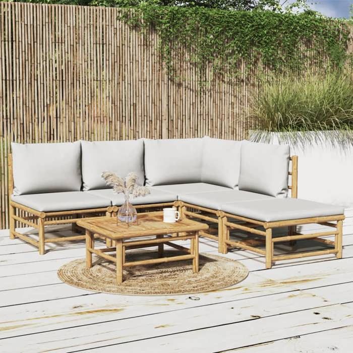 vidaXL Salon de jardin 6 pcs avec coussins Bambou