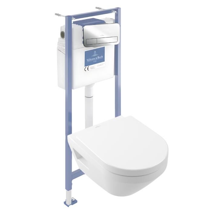 Pack WC suspendu sans bride Villeroy & Boch Architectura Twistflush [e³] rond + bâti support sol et mur + plaque chrome - vue 2