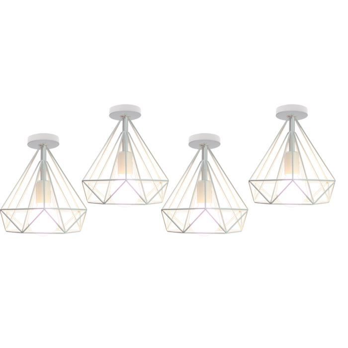 UNI 4 Pack LAMPE DE PLAFOND Retro Plafonnier Cage Forme Diamant Luminaire Industrielle en Metal Blanc