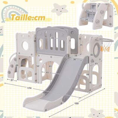 Toboggan 6 En 1 Pour Enfants – Avec Panier De Basket, Balançoire, Foot, Lancer D’anneaux, échelle, Autoportant - 8
