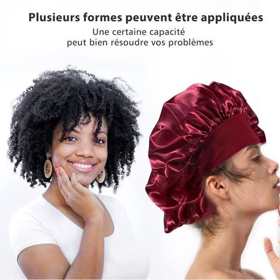 Lot De 2 Bonnets De Nuit En Satin Doux - Soin Des Cheveux, Noir Et Bordeaux, élastique Confortable