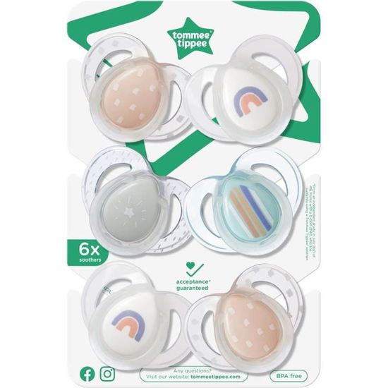 Sucettes Tommee Tippee Fun - Forme Orthodontique Symétrique - Silicone Sans BPA - Lot De 6 Pour 18-36 Mois
