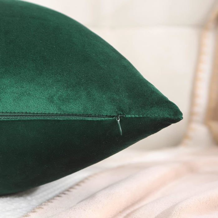 Taies D'oreiller 30x50 Cm Velours Vert Sauge - Lot De 2 Avec Fermeture éclair - Décor Recto Verso