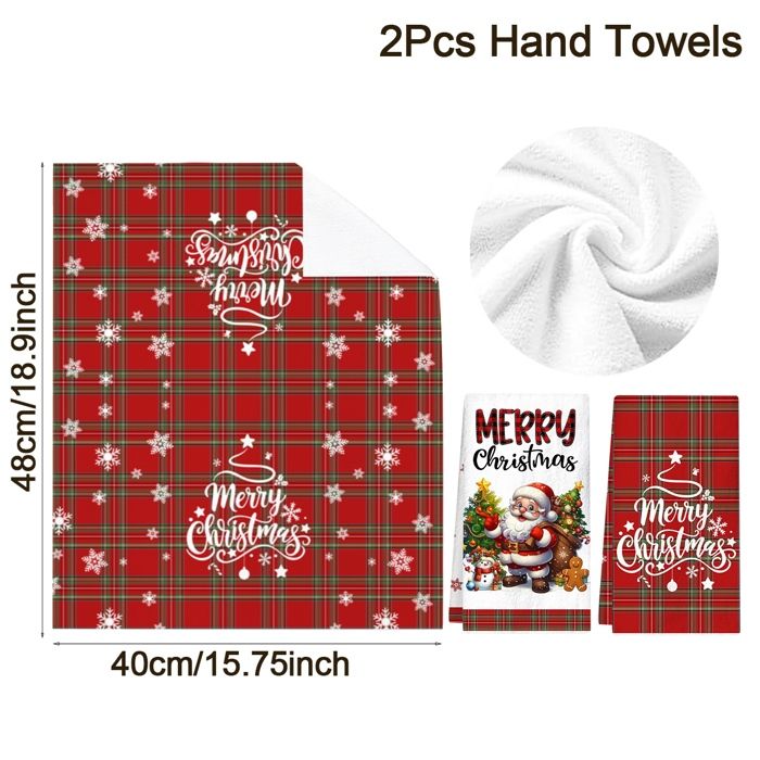 Lot 4 Torchons Noël Microfibre 65x42cm - Serviettes Rouges Et Noires Pour Cuisine Et Décoration