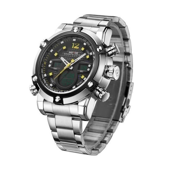 WEIDE WH 5205 Hommes Garcons Montre Bracelet Sportif LED Numerique et a Quartz Affichage Deux Fuseaux Horaires avec Date Se J06068 Achat vente montre Acier Cdiscount