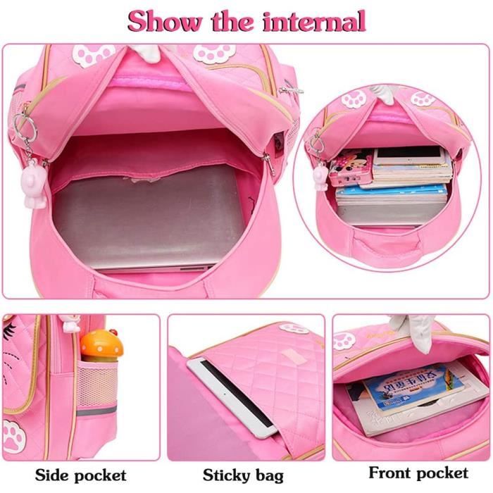 Cartable Fille Primaire KYAMRC Sac a Dos Rose Nylon impermeable et durable rose noir Cdiscount Bagagerie Maroquinerie