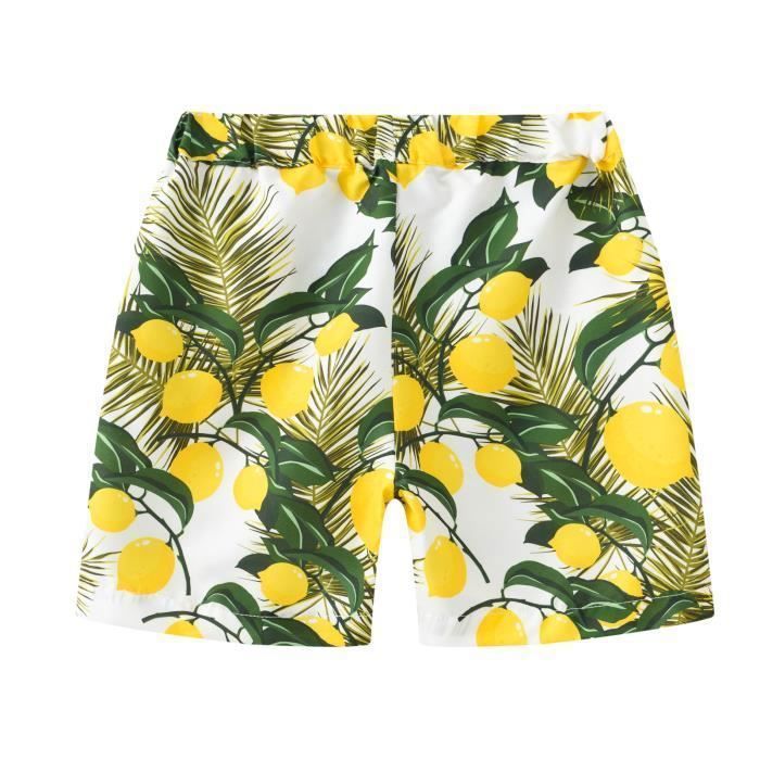 Short De Bain Garçon Construction Jaune – Maillot Séchage Rapide, Camions & Machines, UPF50+, 2-13 Ans