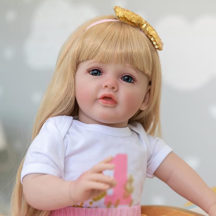 Petite poupée bébé reborn - 35 cm - Robe & bandeau bleu - Silicone