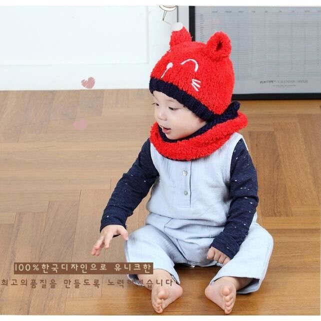Bonnet hiver pour Bébé de 6 mois à 1 ans Rouge Chapeaux Set 2 pièces  Ensemble Echarpe Calotte Chapeau Bébé Fille Garçon Enfants