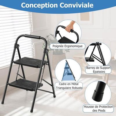 Marchepied Pliant Portable pour Enfants Personnes âgées Personnes handicapées Grand Tabouret marchepied en Plastique antidérapant avec poignée de Transport 38 x 21,5 x 13 cm
