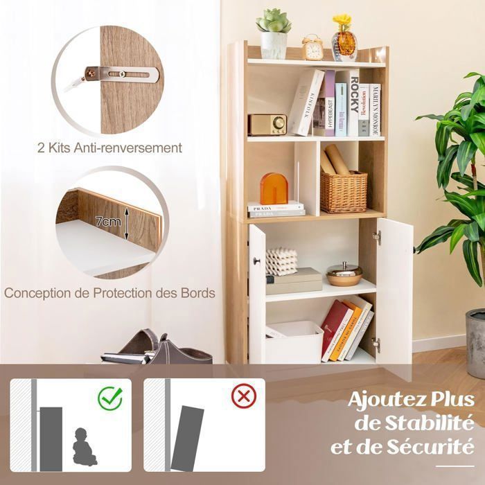 Meuble De Cuisine Avec Station De Recharge - Buffet Haut, 2 Placards, Étagères Réglables - Blanc