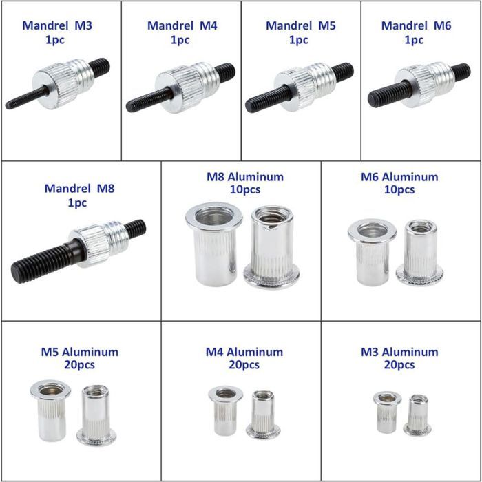 Pince à Riveter Fileté NEWFUN M3-M12 + 110 Inserts - Kit Complet Avec Mandrins Interchangeables Pour Écrous Rivets