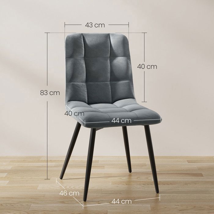 Chaises De Salle à Manger En Velours Gris - Lot De 4, Pieds Métal, Dossier Rembourré, Design Moderne, Charge 150kg