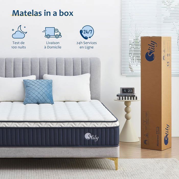 Matelas 160 x 200 cm hybride ressorts ensachés et surmatelas intégré ép Matelas 160 x 200 cm hybride ressorts ensachés et surmatelas intégré ép