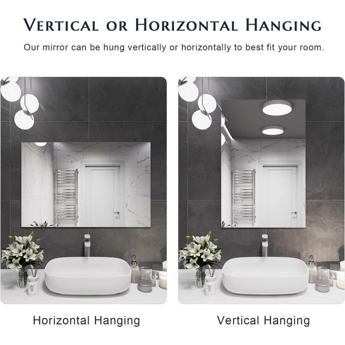 Miroir Mural Carré 60x60 Cm Sans Cadre - Verre, Pour Salle De Bain, Chambre, Couloir - Montage Facile (Vis Fournies)