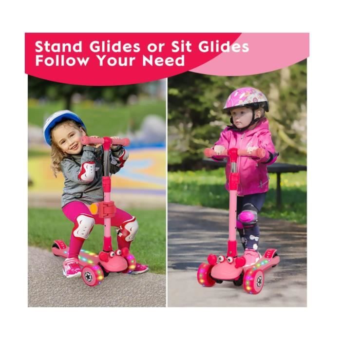 Trottinette pour enfants, avec siège amovible, réglable en hauteur, avec roues lumineuses, pour garçons et filles, vert Trottinette pour enfants, avec siège amovible, réglable en hauteur, avec roues lumineuses, pour garçons et filles, vert
