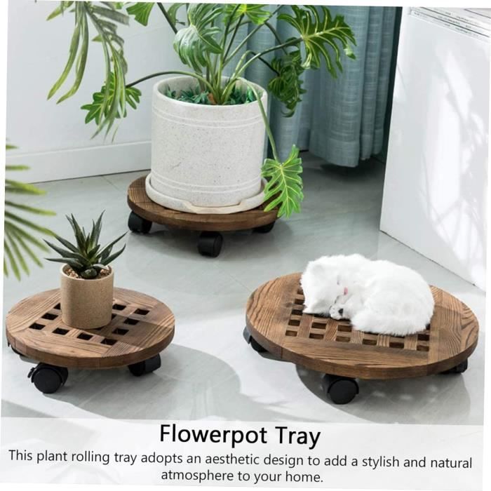 Mkuha - Chariot à Plantes Avec Roues - Support Bois Pin - Capacité 50kg - Diamètre 30cm